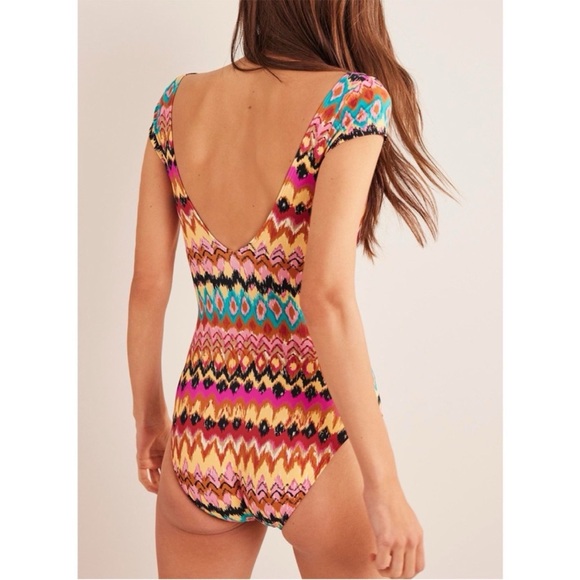 NWT Boden Aztec Print Cap Sleeve Tie Front One Piece Swimsuit Size 8 - Picture 4 of 9